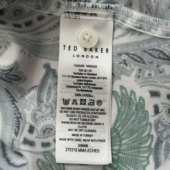 Ted Baker London Shirt Mens Size 3 Medium Short Sleeve Lyocell Paisley Green - Picture 5 of 6
